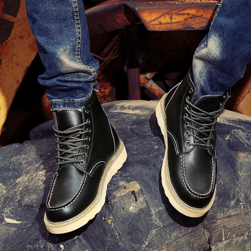 Men's Leather Ankle Boots Lace Up – Black