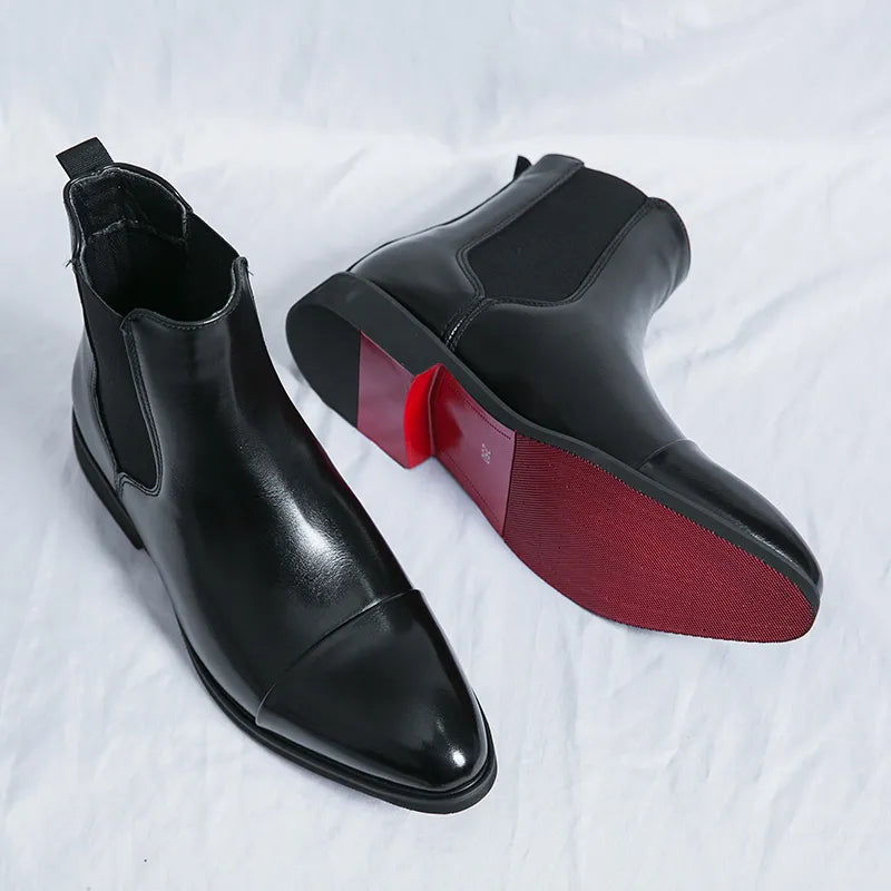 Men's Leather Chelsea Boots Platform – Black