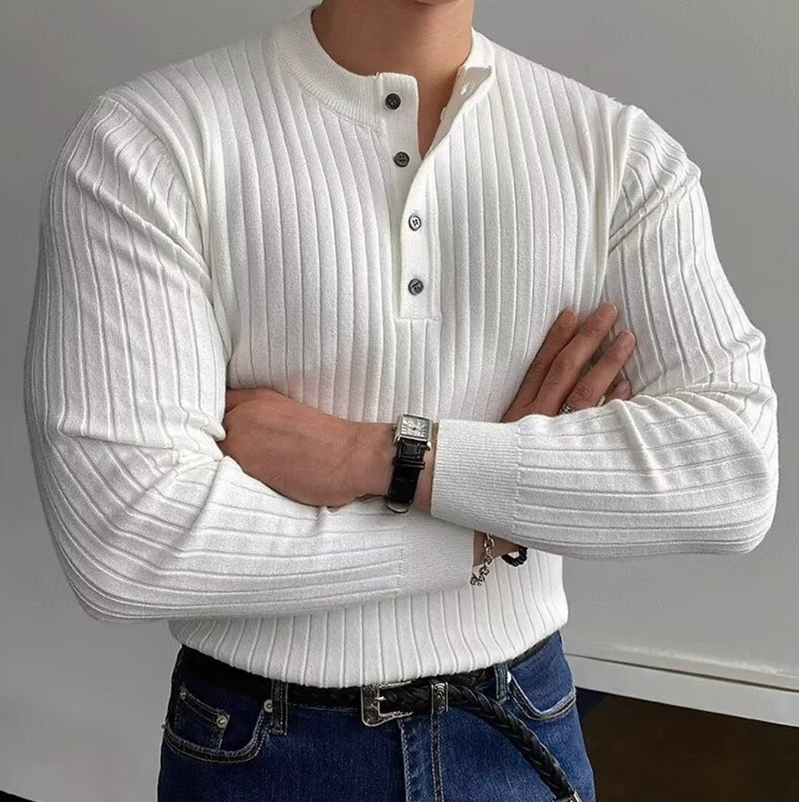Men's Long Sleeve Striped Polo Shirt