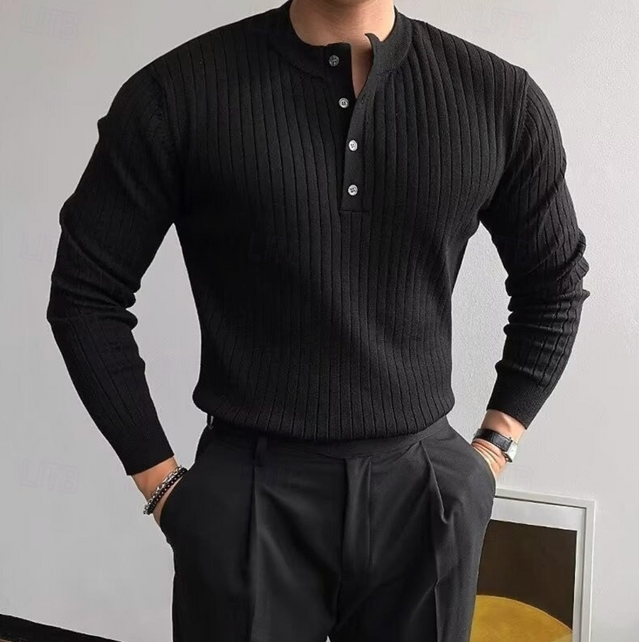 Men's Long Sleeve Striped Polo Shirt