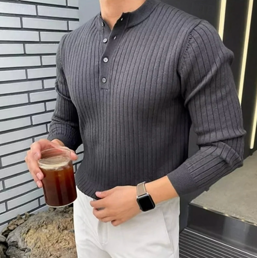 Men's Long Sleeve Striped Polo Shirt