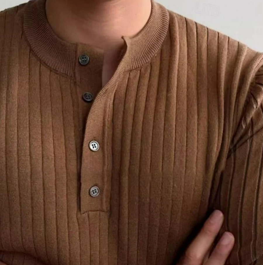 Men's Long Sleeve Striped Polo Shirt