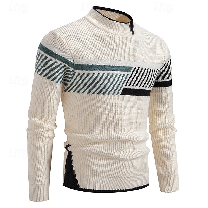Men's Striped Geometric Crewneck Sweater