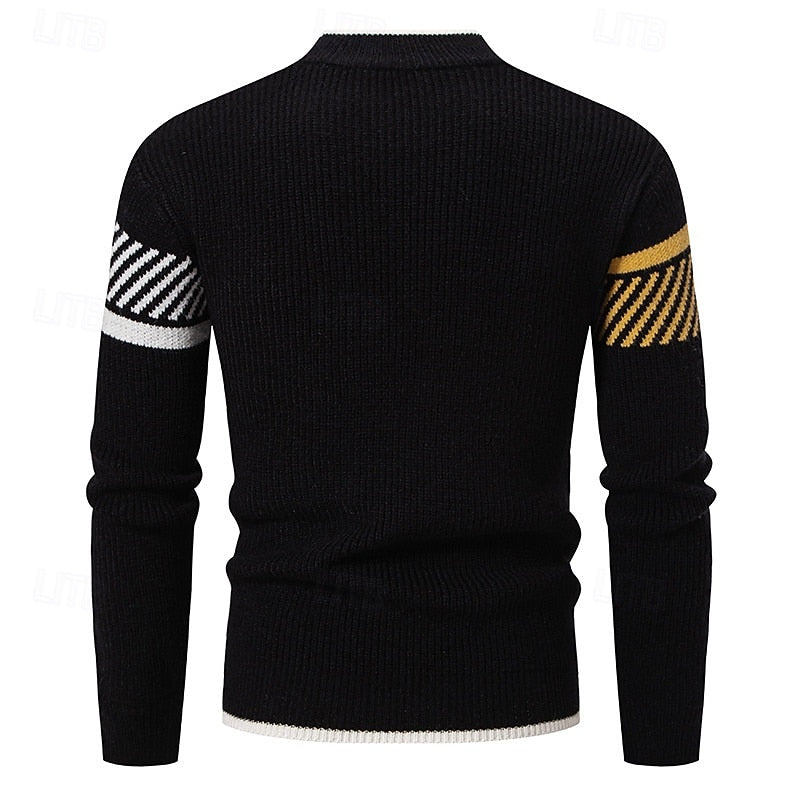 Men's Striped Geometric Crewneck Sweater