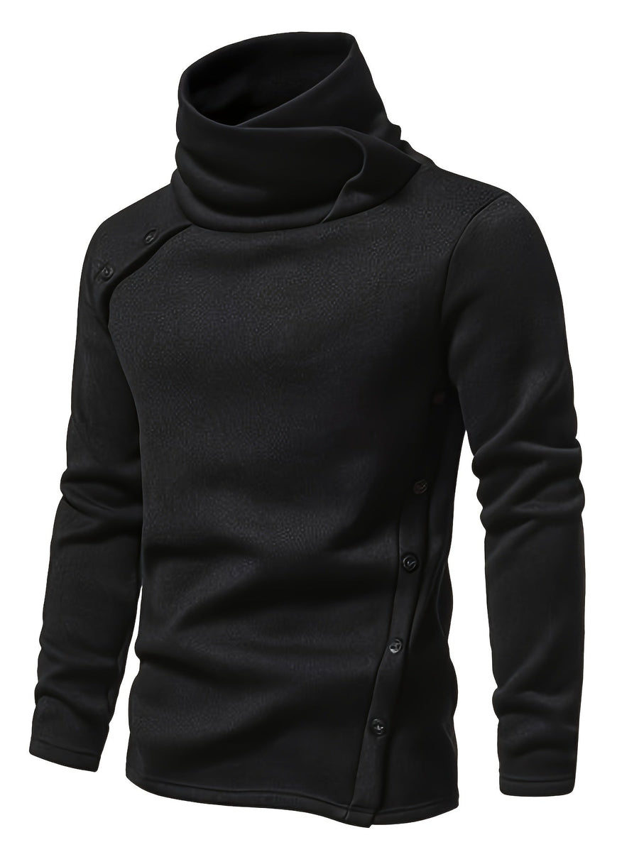 Men's Cowl Neck Sweater Button Shoulder