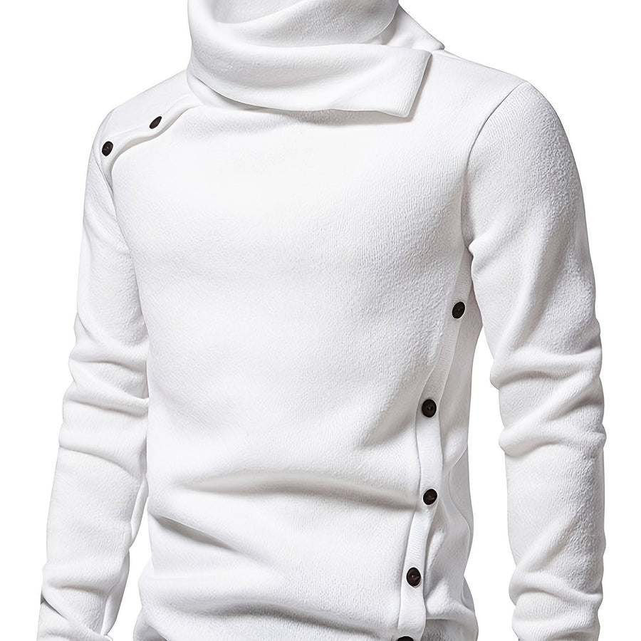 Men's Cowl Neck Sweater Button Shoulder