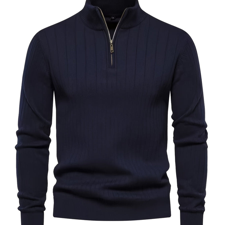 Men's Mock Neck Quarter-Zip Sweater Ribbed Cuffs