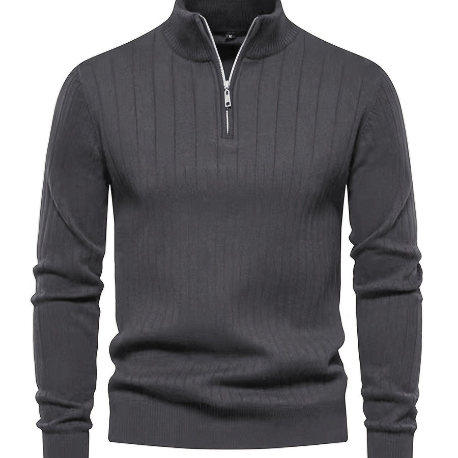 Men's Mock Neck Quarter-Zip Sweater Ribbed Cuffs