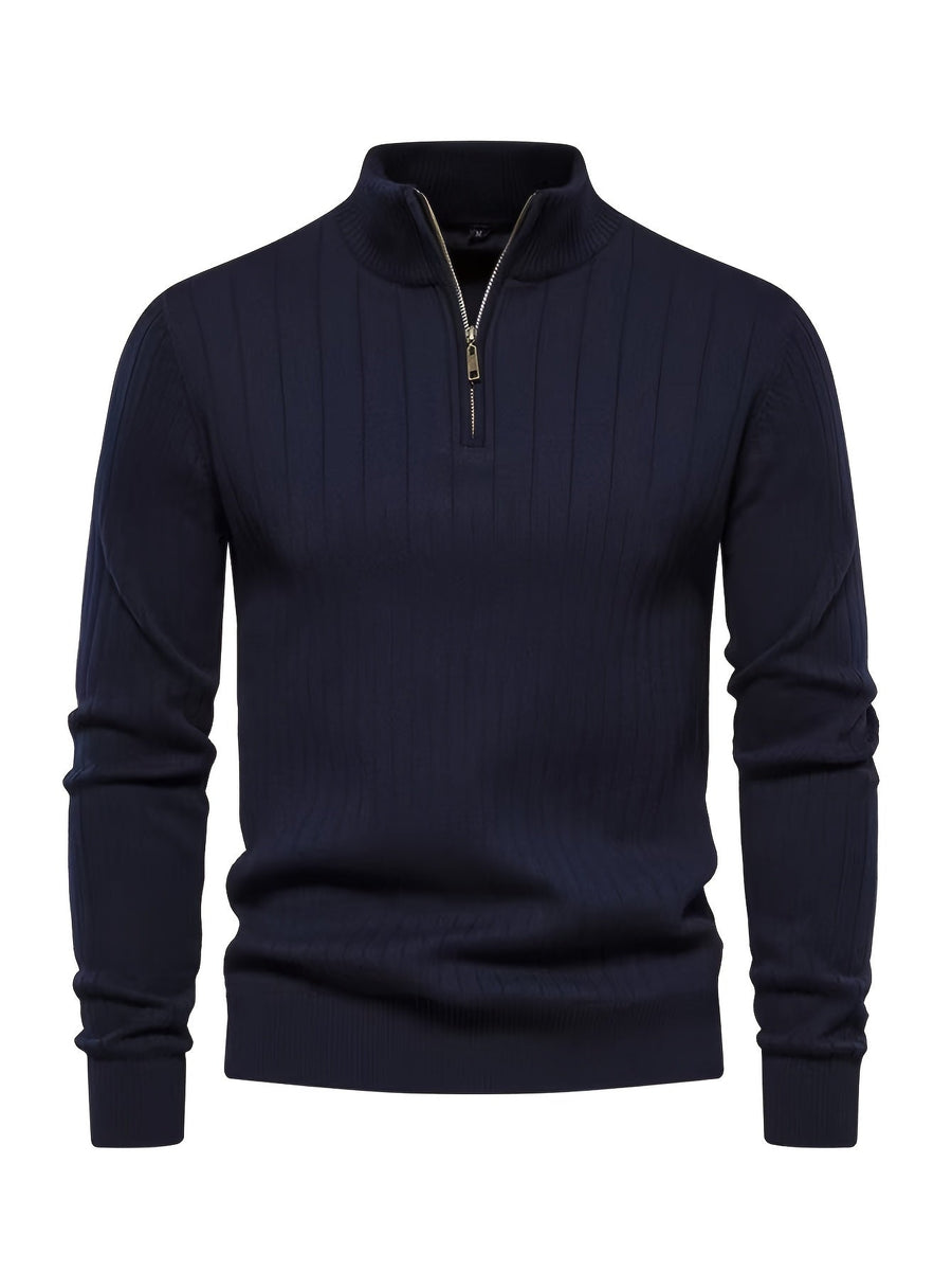 Men's Mock Neck Quarter-Zip Sweater Ribbed Cuffs