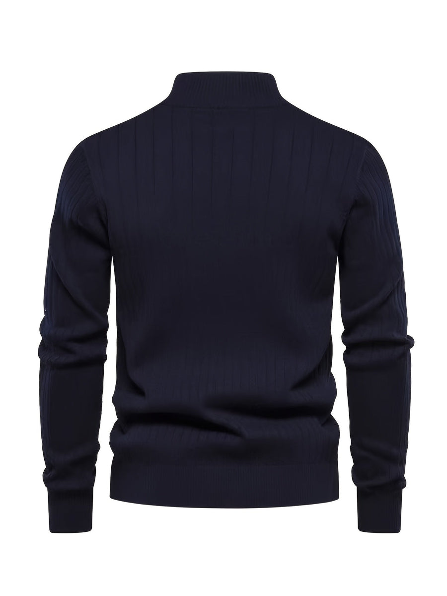 Men's Mock Neck Quarter-Zip Sweater Ribbed Cuffs
