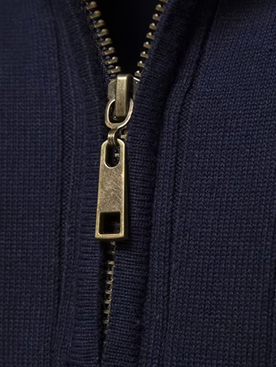Men's Mock Neck Quarter-Zip Sweater Ribbed Cuffs