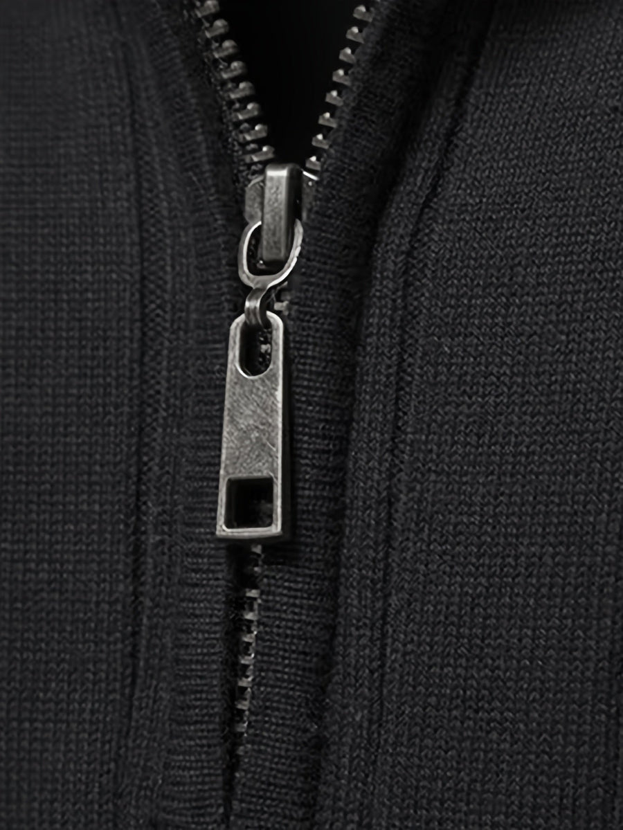 Men's Mock Neck Quarter-Zip Sweater Ribbed Cuffs