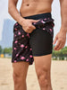 Men's floral swim shorts drawstring black flamingo print with black inner lining