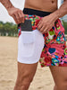 Men's floral swim shorts drawstring colorful tropical floral print with white inner lining