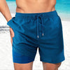 Men's floral swim shorts drawstring green geometric diamond pattern with blue inner lining