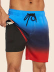 Men's floral swim shorts drawstring light blue ombre gradient with inner pocket