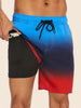 Men's floral swim shorts drawstring light blue ombre gradient with inner pocket