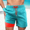 Men's floral swim shorts drawstring navy blue geometric diamond pattern with orange inner lining