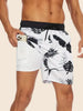 Men's floral swim shorts drawstring white tropical leaf print with white inner lining