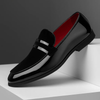 Men's Formal Loafers Slip On in Black with patent finish and red lining