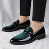 Men's Formal Loafers Green Black – lifestyle shot worn with black trousers