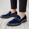 Men's Formal Loafers Navy Blue – lifestyle shot worn with black trousers