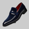 Men's Formal Loafers Slip On in Navy Blue with suede panel and red lining