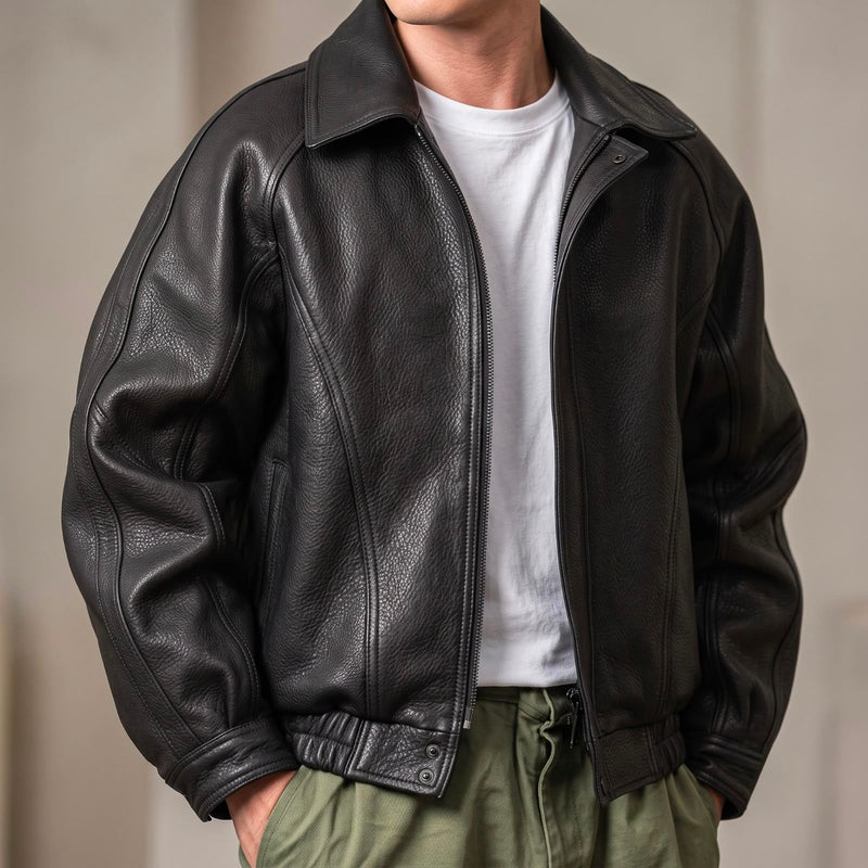 Men's Jacket Collared Full Zip Ribbed – Black