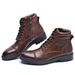 Men's brown lace-up boots - pair view showing lace-up and side zip detail