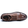 Men's brown lace-up boots - top-down view showing cap toe and lacing
