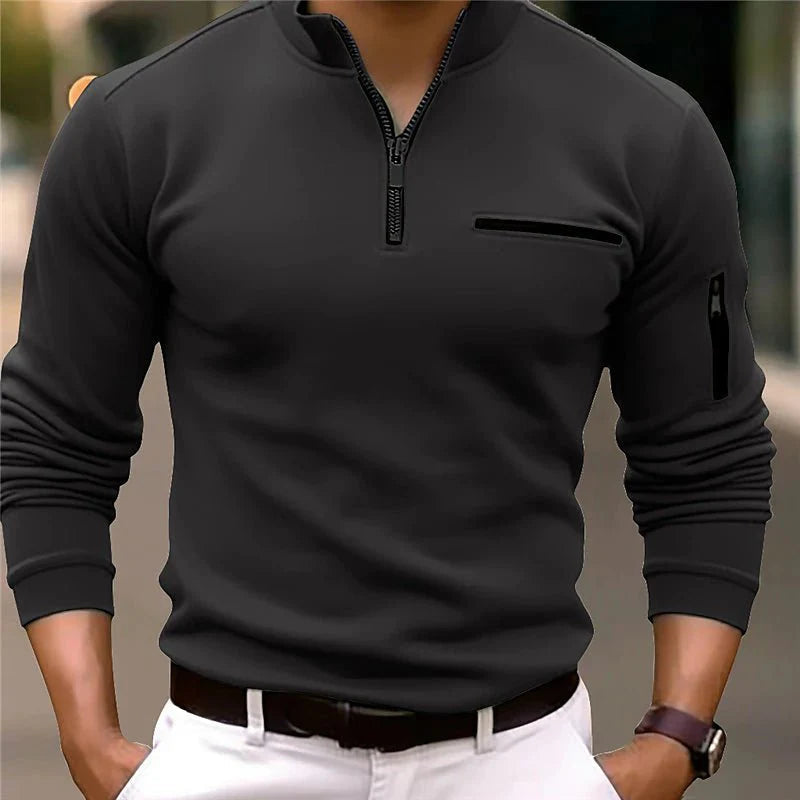 Men's Quarter Zip Sweater Chest Arm Pockets