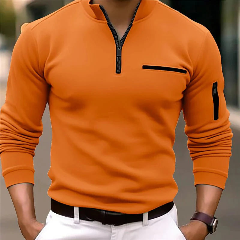 Men's Quarter Zip Sweater Chest Arm Pockets