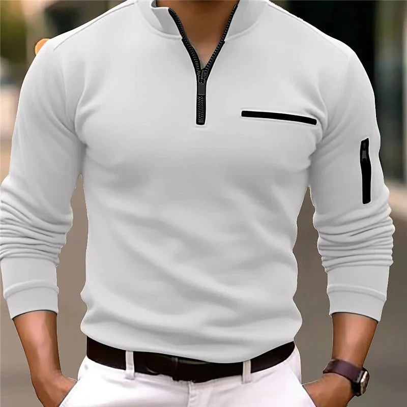 Men's Quarter Zip Sweater Chest Arm Pockets