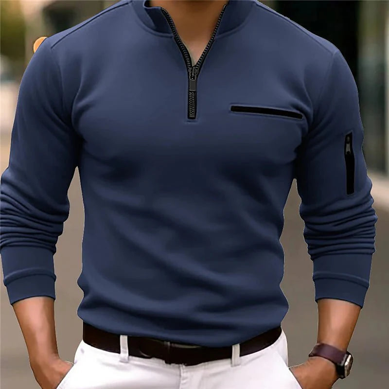 Men's Quarter Zip Sweater Chest Arm Pockets