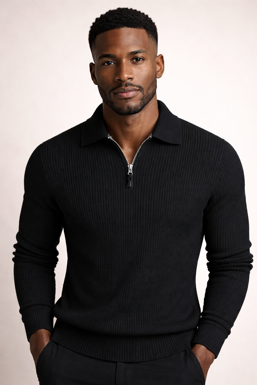 Men's Quarter Zip Sweater Collared Polo