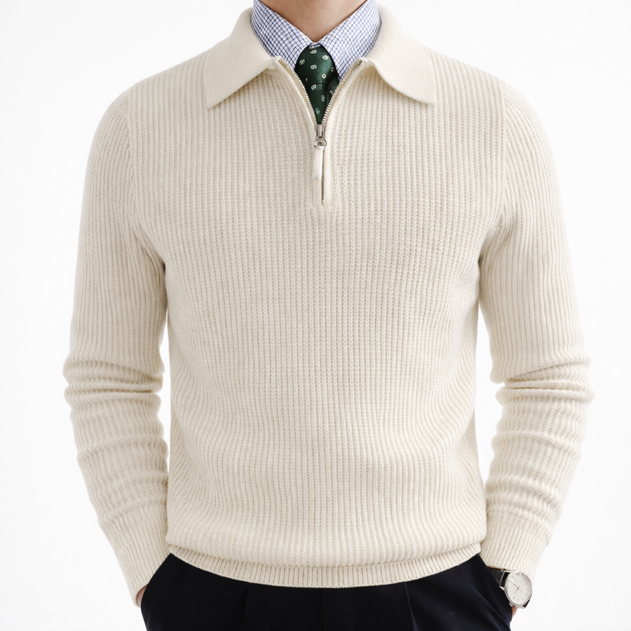 Men's Quarter Zip Sweater Collared Polo