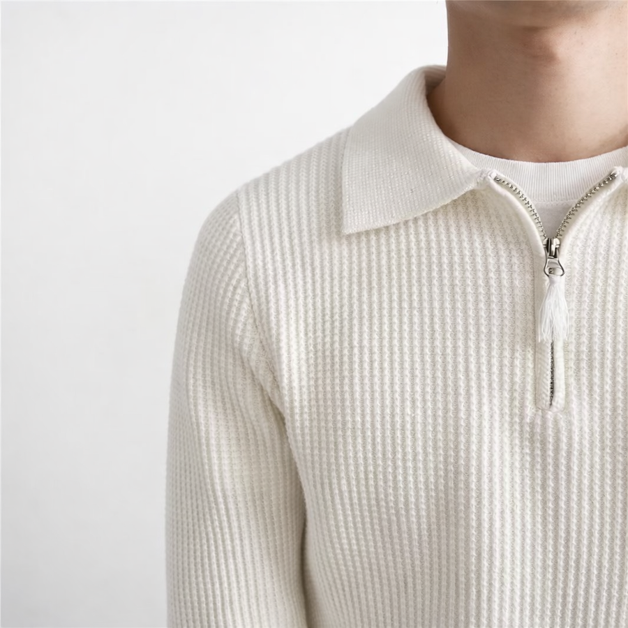 Men's Quarter Zip Sweater Collared Polo