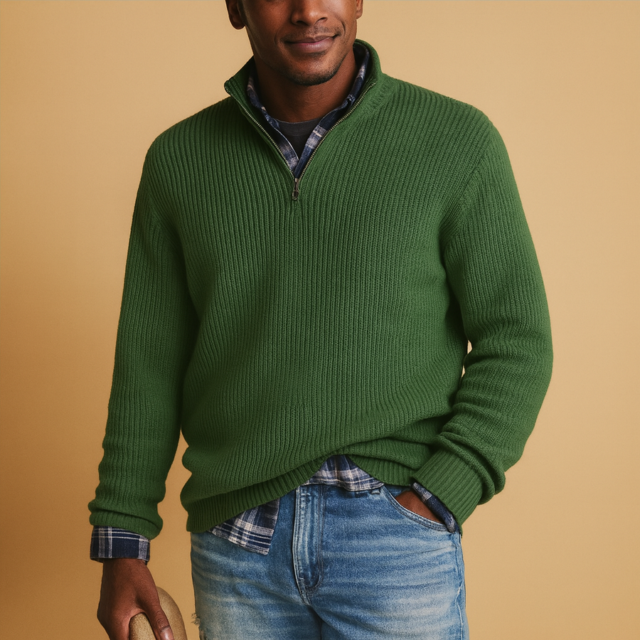 Men's Quarter Zip Sweater Collared Ribbed Winter