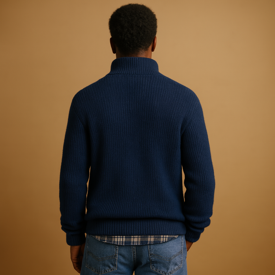 Men's Quarter Zip Sweater Collared Ribbed Winter