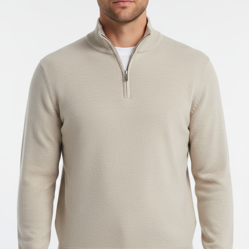 Men's Quarter Zip Sweater Mock Neck Textured – Beige