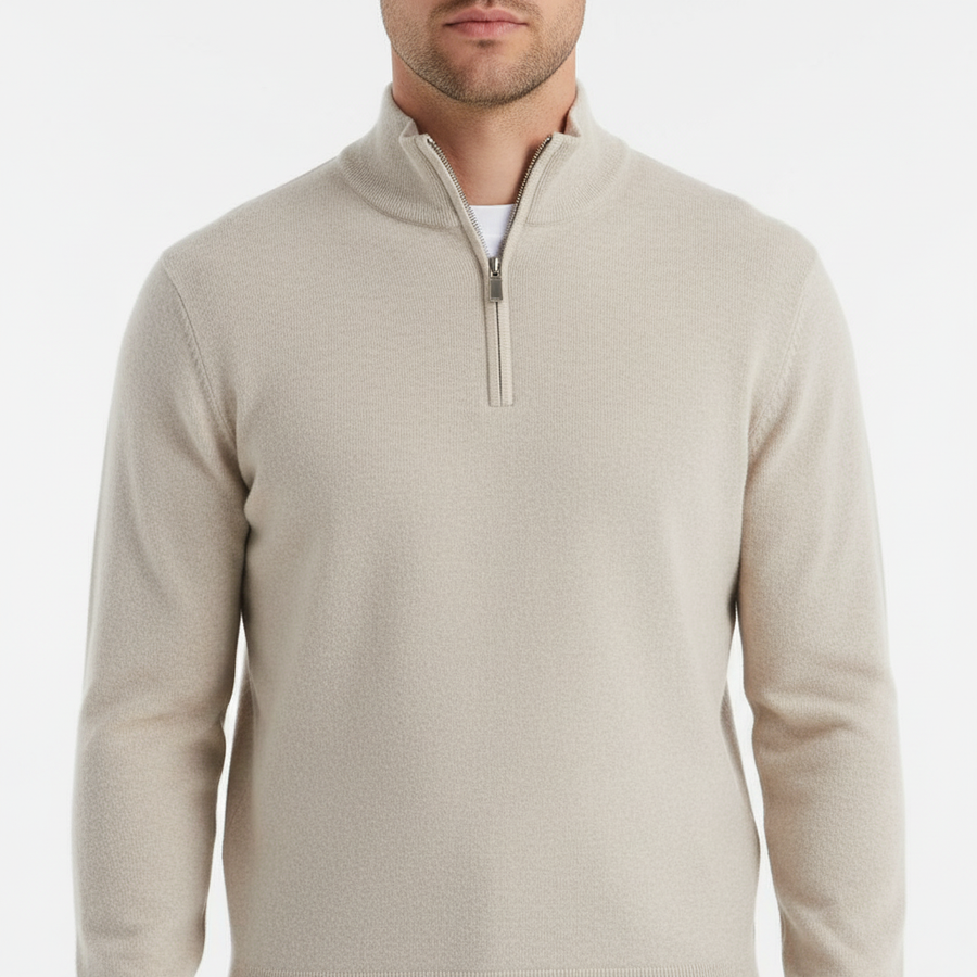 Men's Quarter Zip Sweater Mock Neck Textured