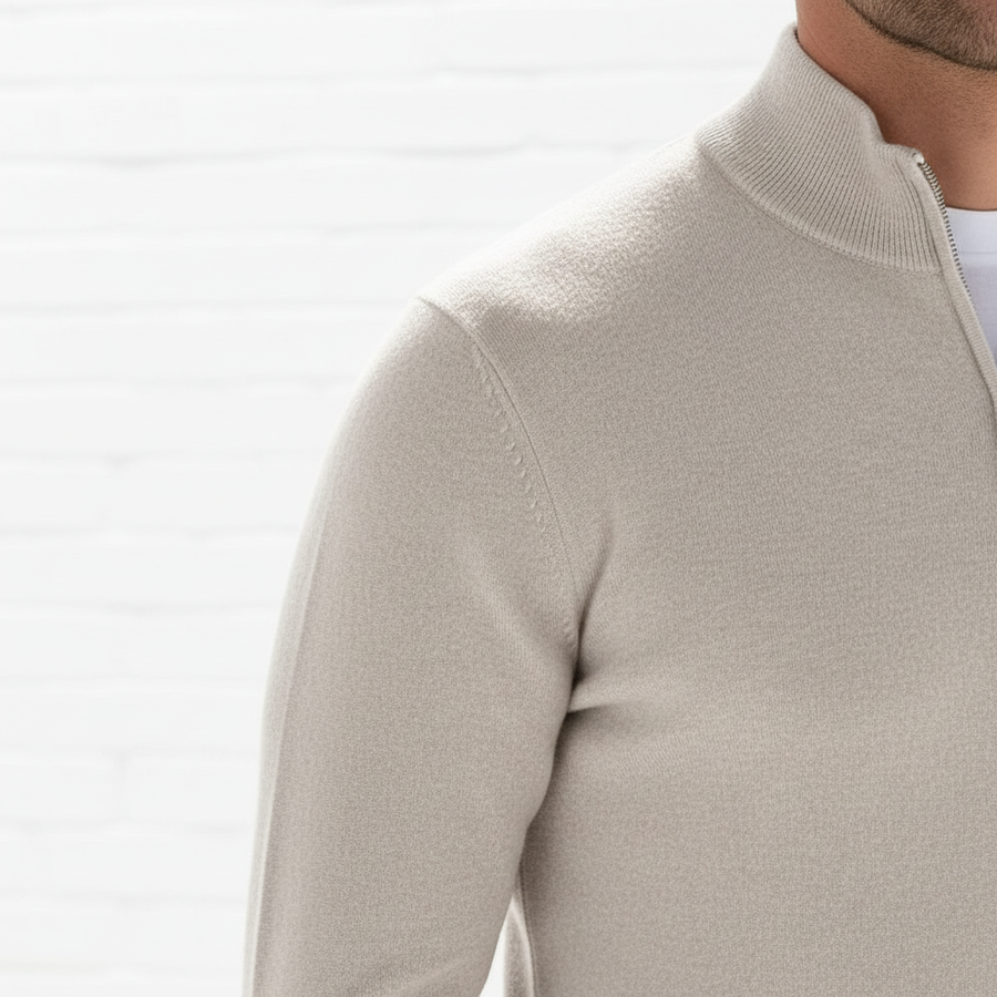 Men's Quarter Zip Sweater Mock Neck Textured