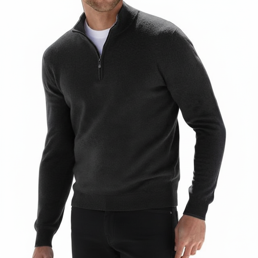 Men's Quarter Zip Sweater Mock Neck Textured