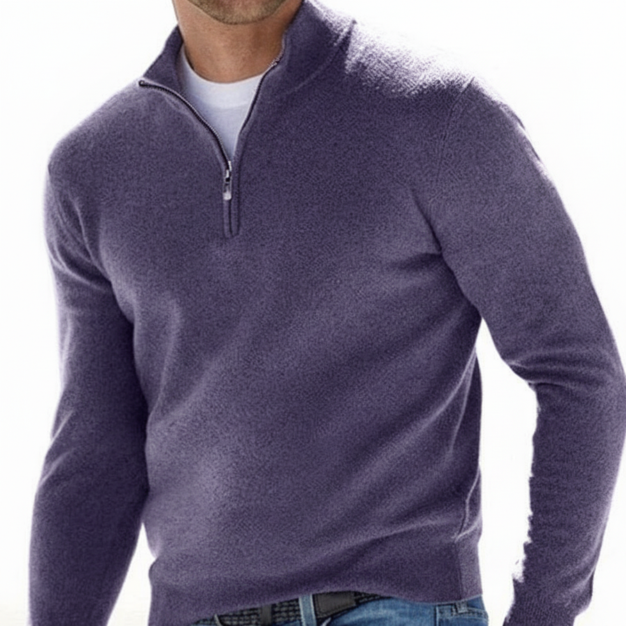 Men's Quarter Zip Sweater Mock Neck Textured