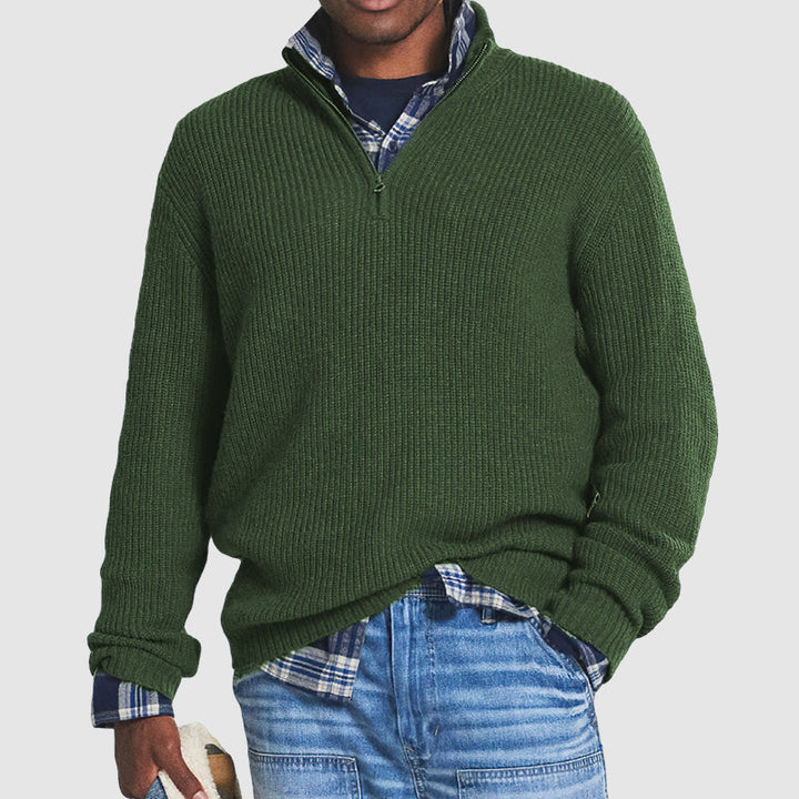 Men's Quarter Zip Sweater Ribbed Crew Collar