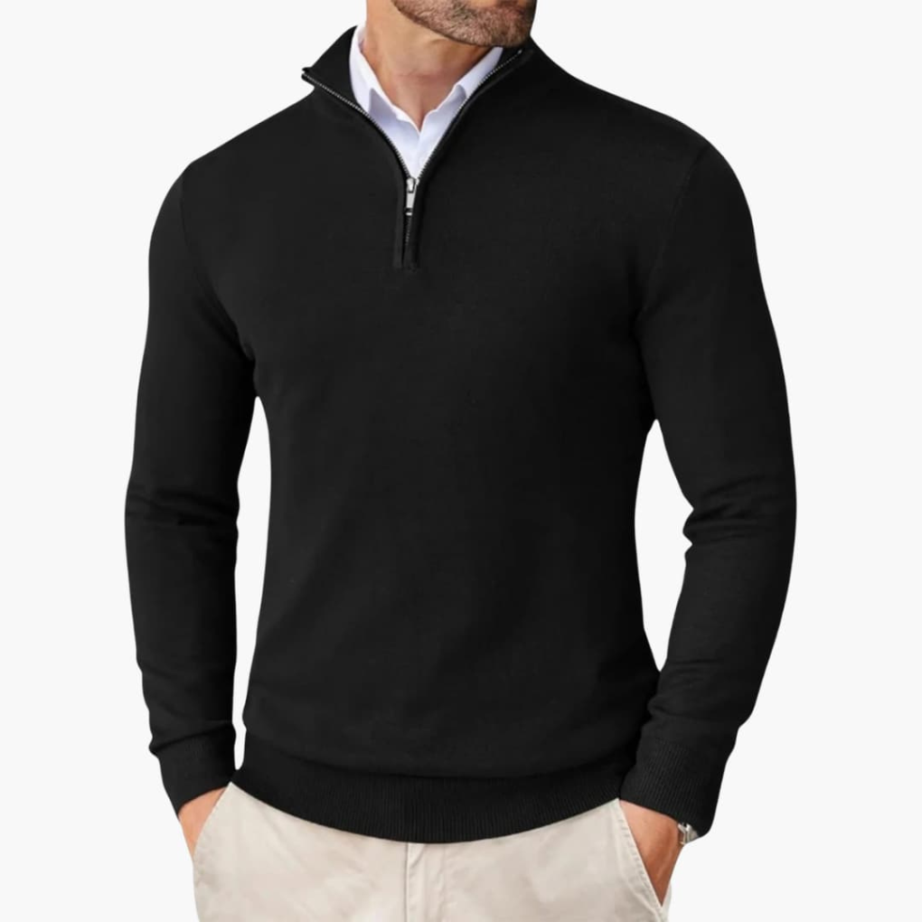 Men's Quarter Zip Sweater Ribbed Cuffs Hem