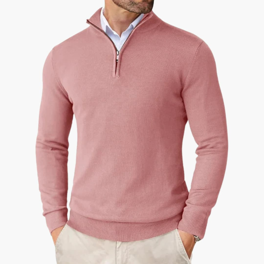 Men's Quarter Zip Sweater Ribbed Cuffs Hem