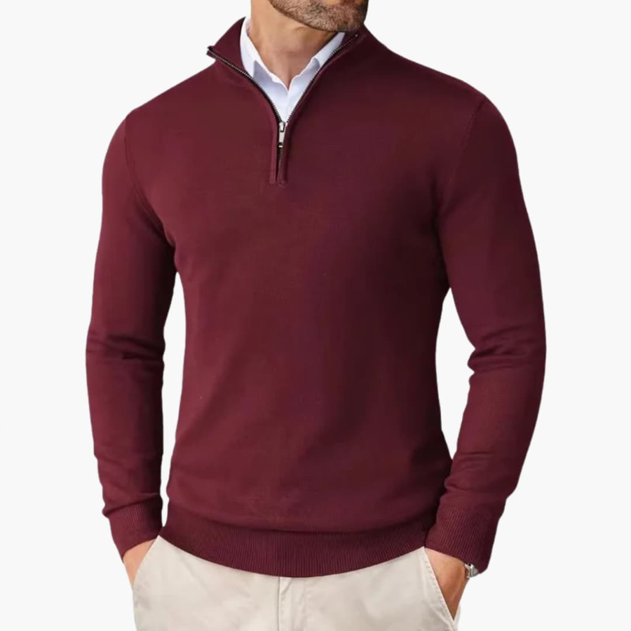Men's Quarter Zip Sweater Ribbed Cuffs Hem