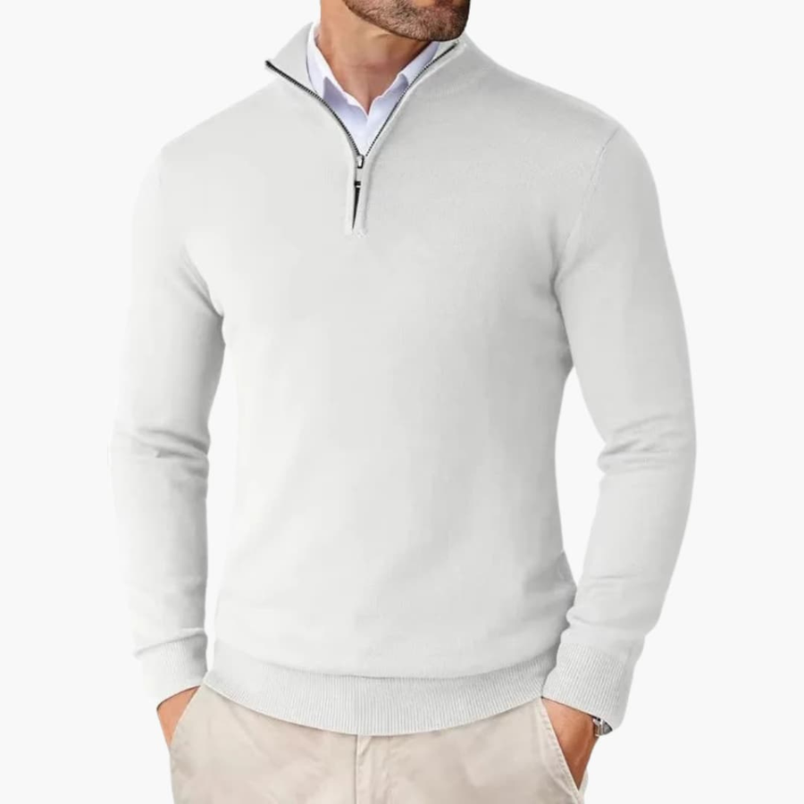 Men's Quarter Zip Sweater Ribbed Cuffs Hem