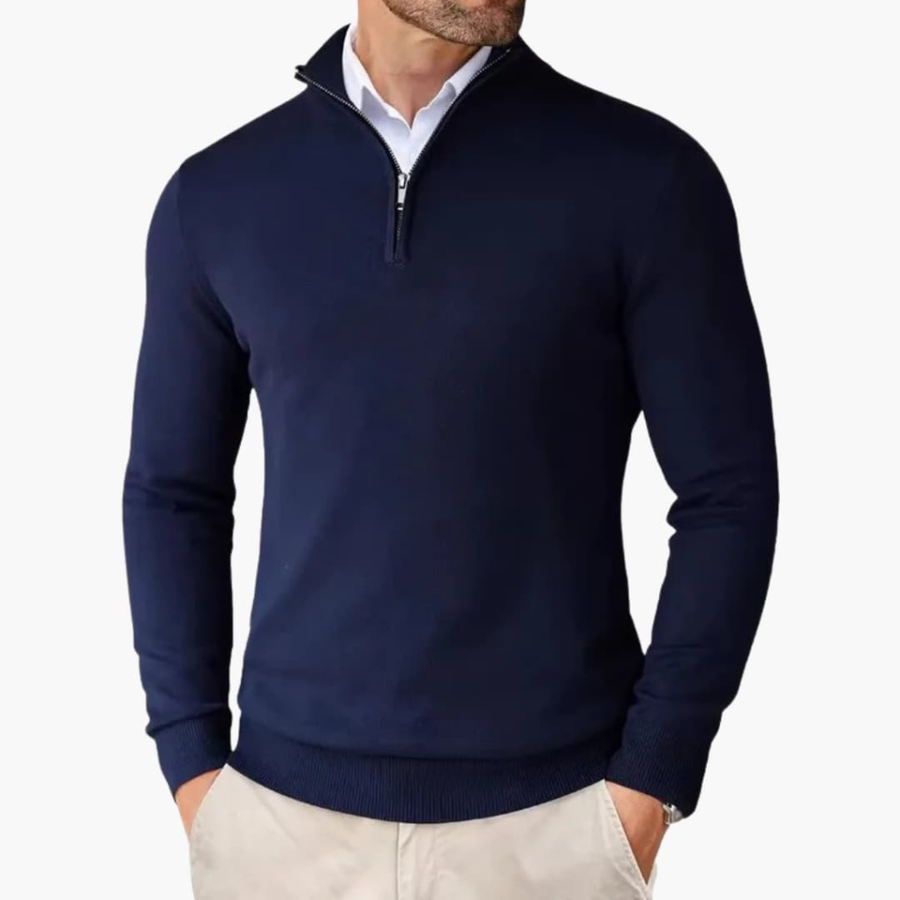 Men's Quarter Zip Sweater Ribbed Cuffs Hem